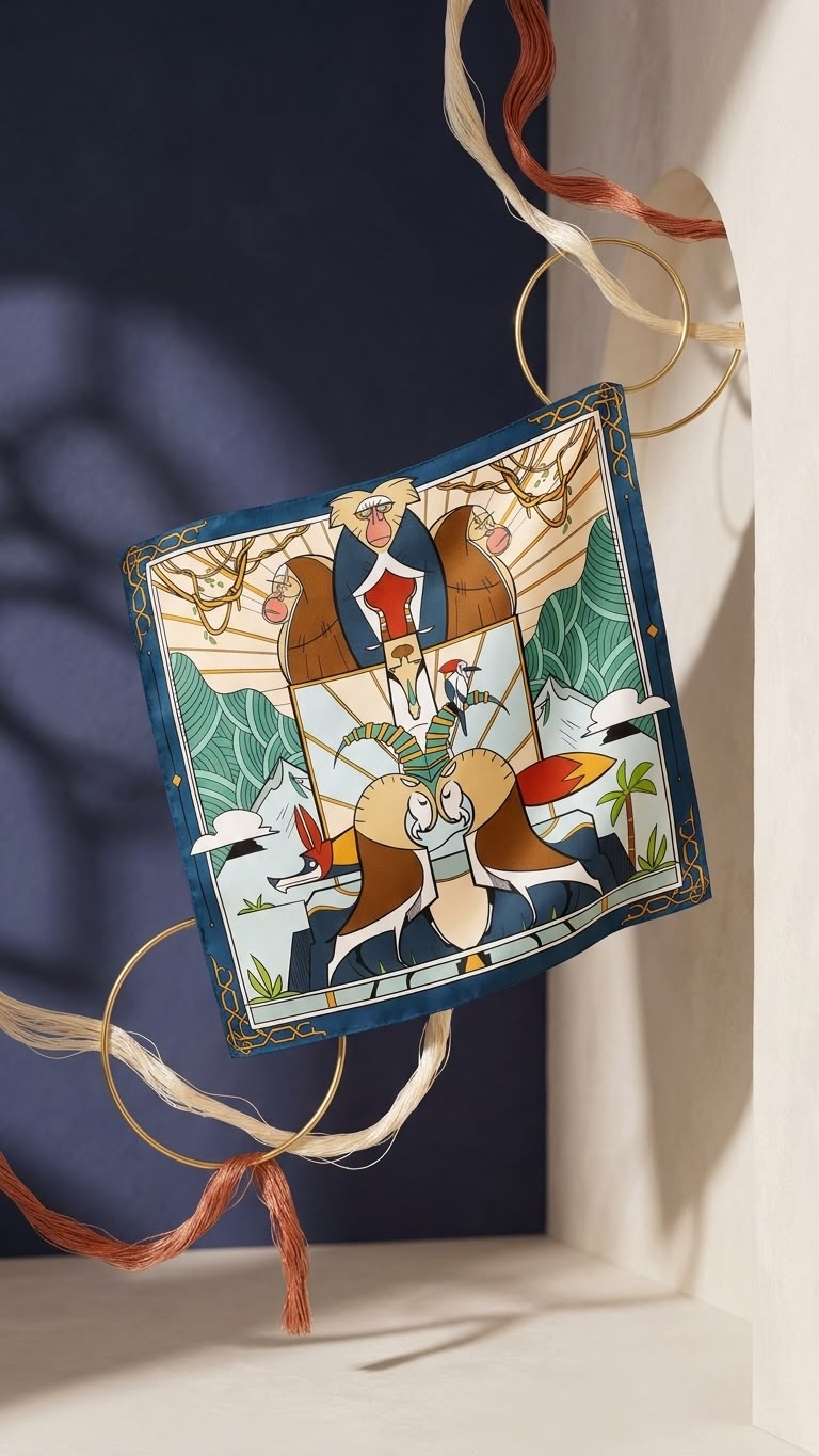 Birqiye silk scarf styled hanging with gold rings